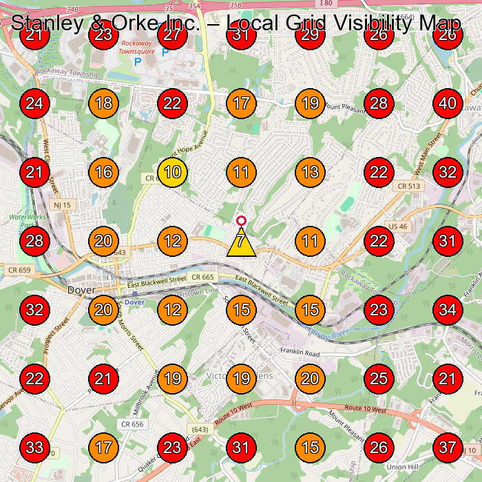 Stanley & Orke Inc. GeoGrid visibility map for Roofing Contractor in Rockaway
